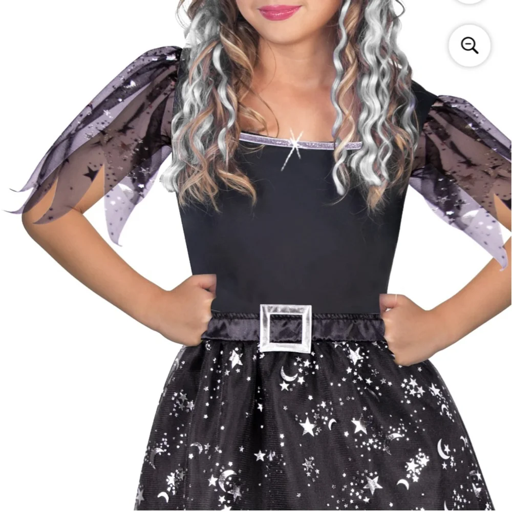 NEW Girls Halloween Celestial Witch Costume Black Silver M(7/8)